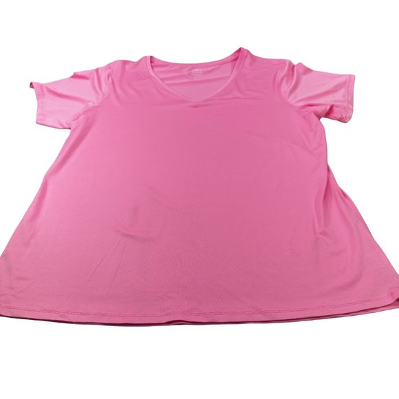 Athletic Works Womens Size XXL 20 Tee Shirt Stretch V-Neck Short Sleeve Pink New - Picture 1 of 13